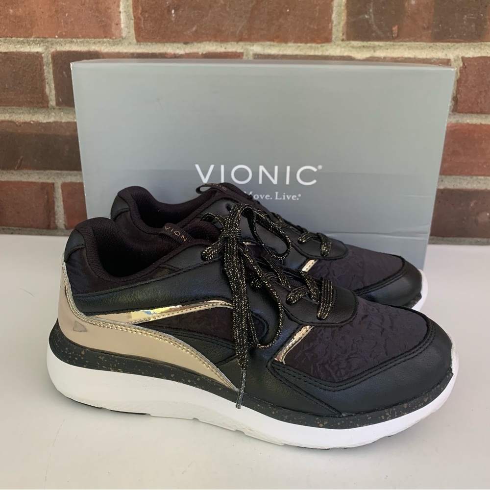 Vionic Womens Adela Met black Athletic and Training Shoes Sneakers US 6.5 M